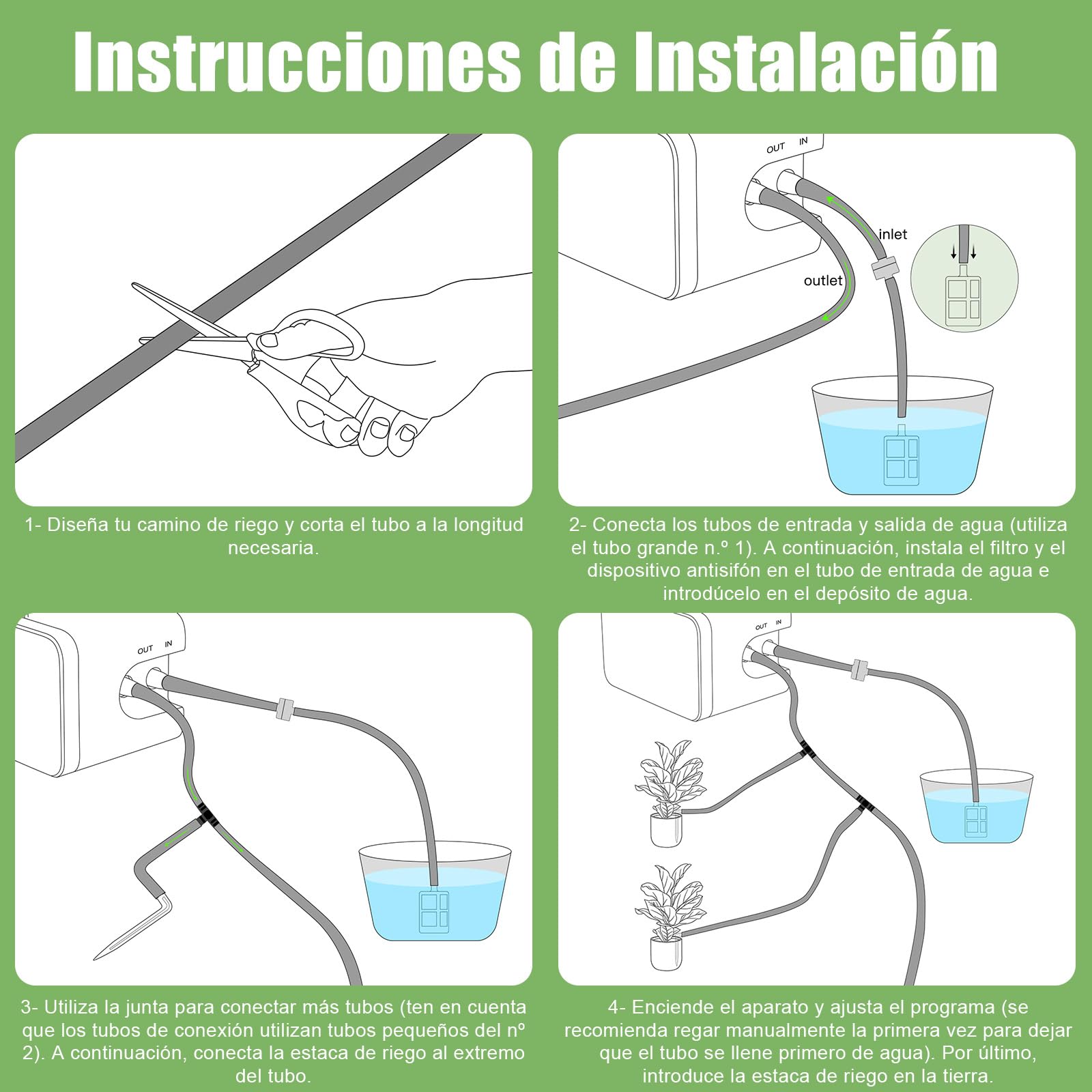 Sistema de Riego Automático, Kit de Riego por Goteo DIY, Sistema de Riego Recargable con Alarma de Escasez de Agua y Falta de Energía