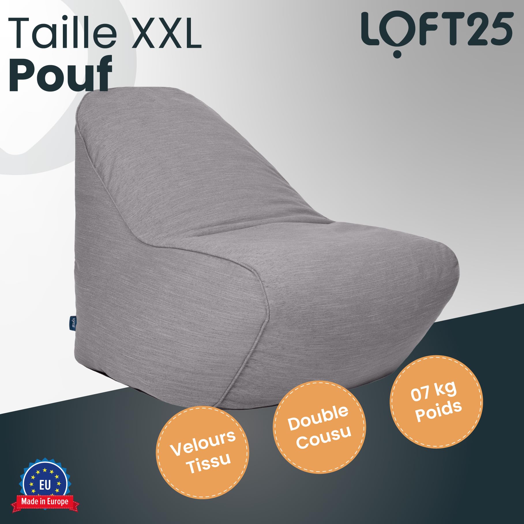 Loft 25 Pouf Poire Adulte | Fauteuil Pouf Confortable pour Salon | Chaise Ergonomique et Léger | Pouf XXL Durable pour Un Soutien Optimal du Dos