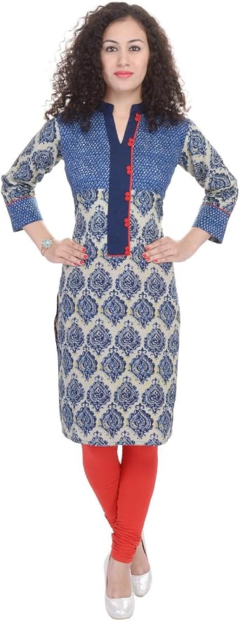Chichi Indian Women's Printed Cotton Anarkali Kurti Multi-Colored Top