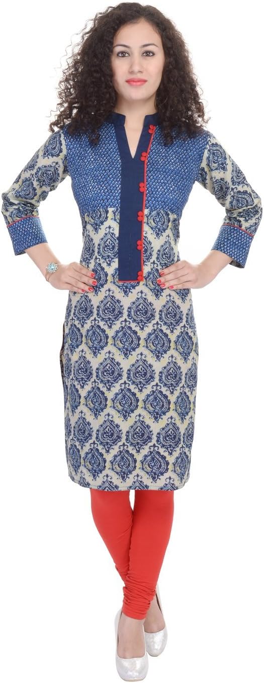Chichi Indian Women's Printed Cotton Anarkali Kurti Multi-Colored Top