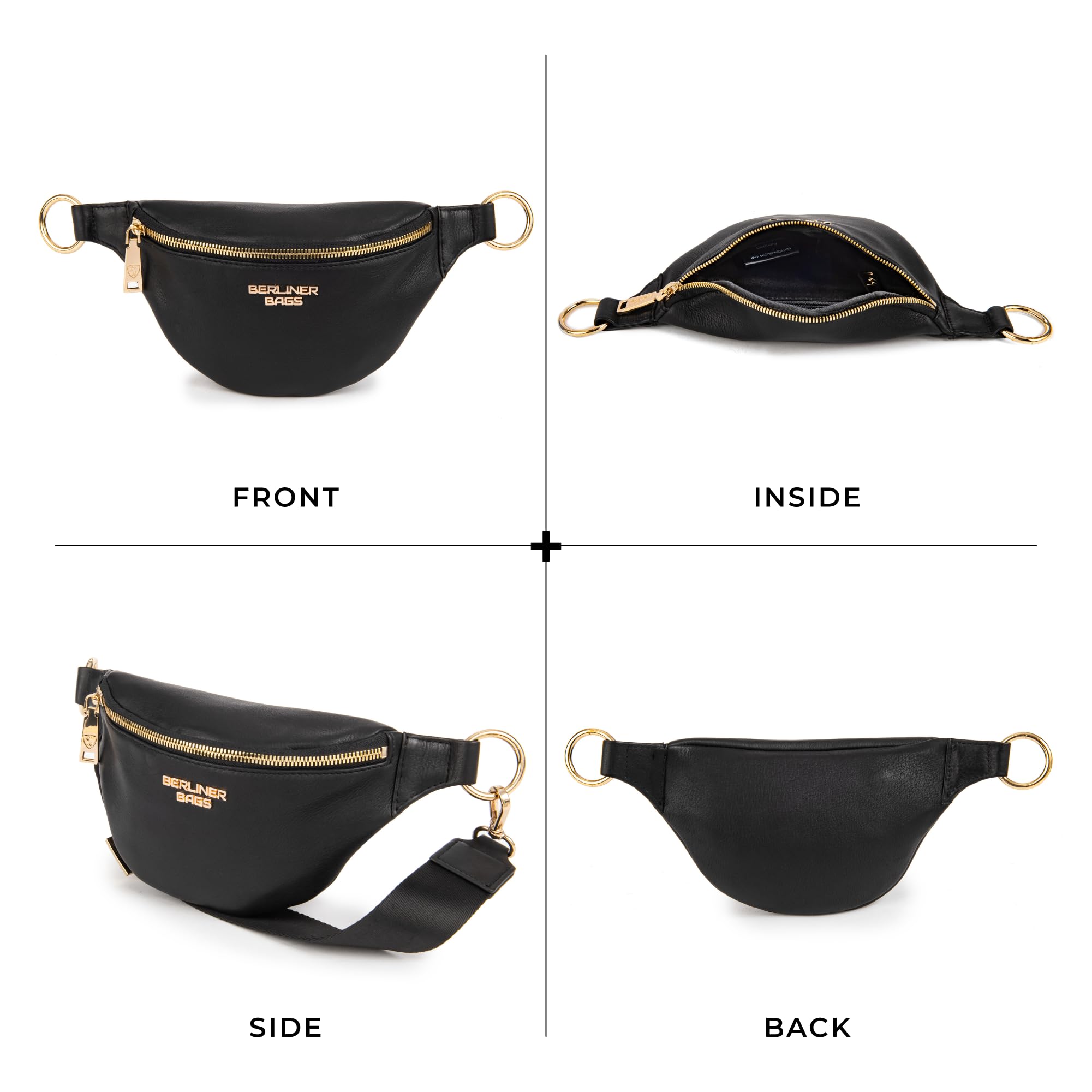 Berliner Bags Premium saszetka biodrowa Mona Fanny Pack ze skóry na ramię damska męska, czarny/żółty, M