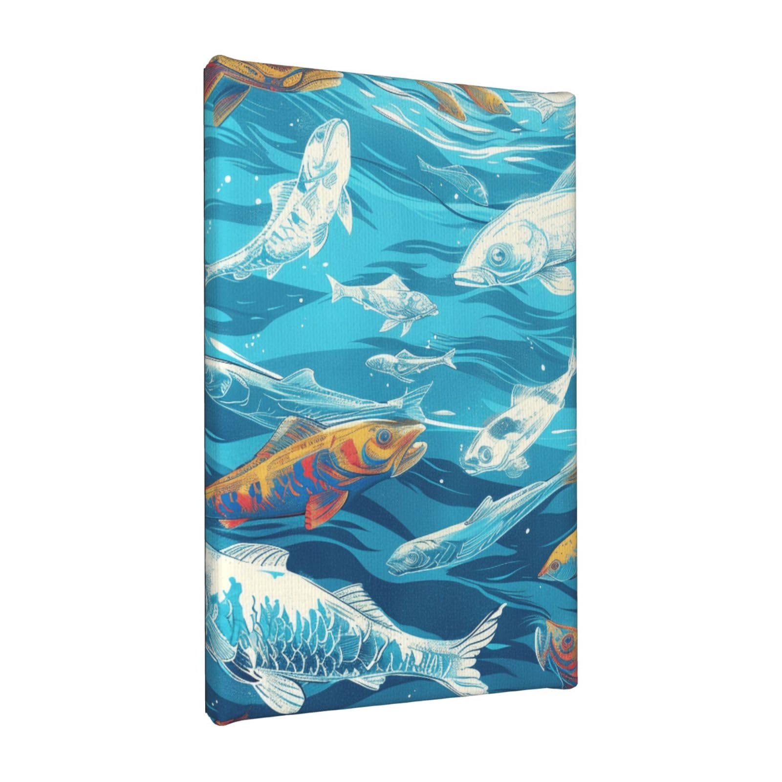 YKLJG Fishes Printed Wall Art Canvas Painting 20x30 CM Wooden Framed Picture Painting Artwork Prints for Bedroom Kitchen Home Office Decor