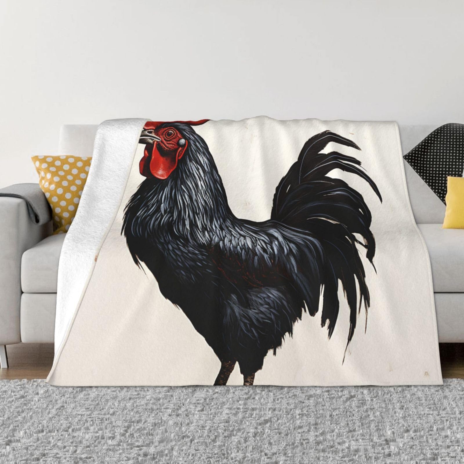 FodPand Black Rooster Fleece Blanket 80"x60" Lightweight Warm Throw Blanket for Bed Couch Cozy Air Conditioning Quilt All Seasons Decorative Fuzzy Blankets Gifts for Women Men