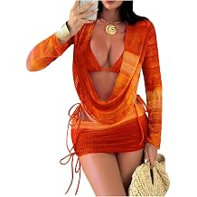 OYOANGLE Womens Bathing Suits 4 Piece Swimsuits Crochet Triangle Halter Thong Bikini Set with Cover Ups