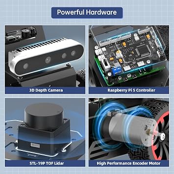 Robot Car for Raspberry Pi 5 ROS2, Programmable AI Vision 3D Deep Camera Smart Robot Kit Ackerman Chassis, Independent Line Tracking, Target/Color Recognition, Obstacle Avoidance, MentorPi A1 Standard Kit Without RPi