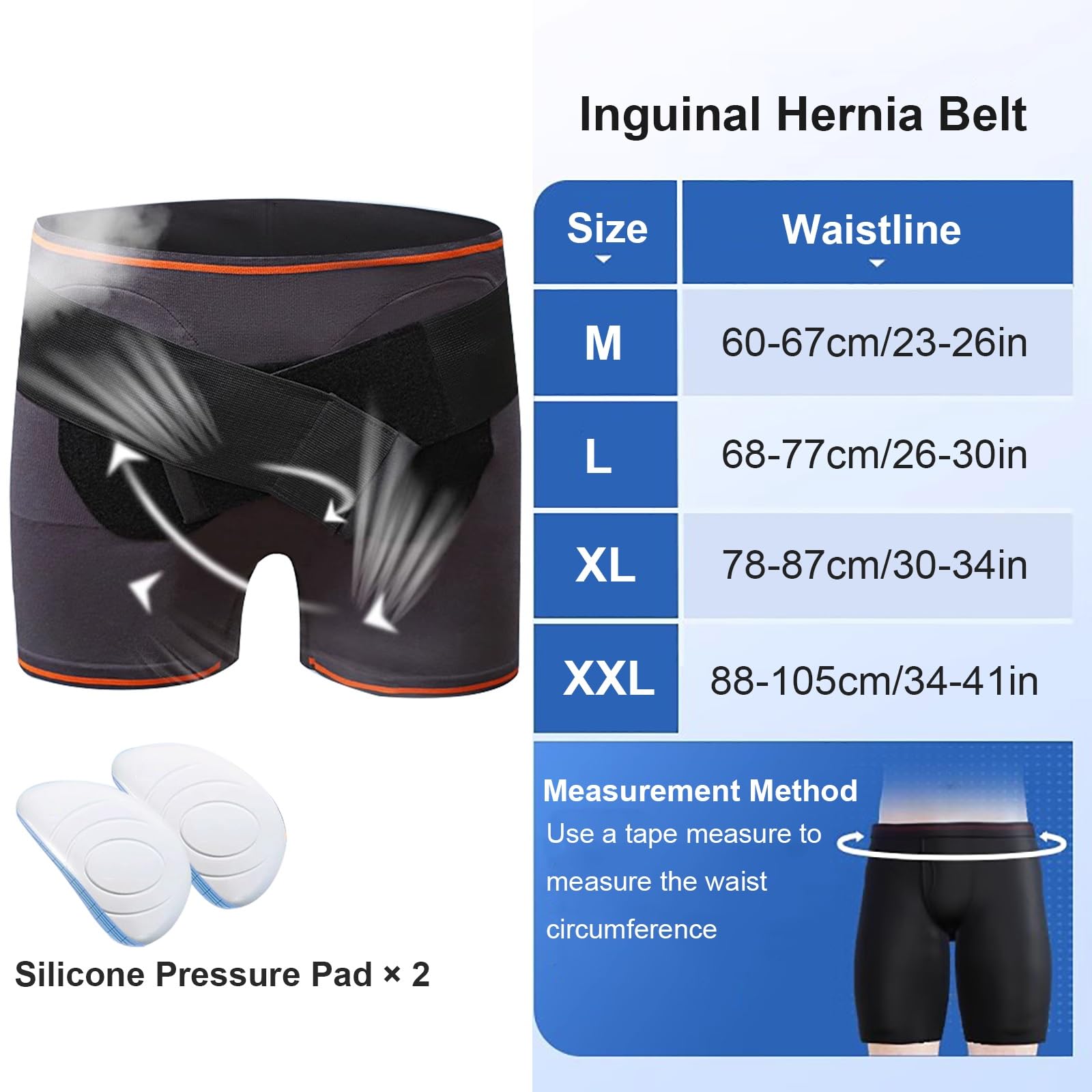 Mutanda Ernia Inguinale Uomo Cintura Ernia Inguinale Uomo e Donna, Cinto per Ernia Inguinale con 2 Cuscinetti di Compressione Rimovibili, per Ernia Inguinale Singola/Doppia(XL)