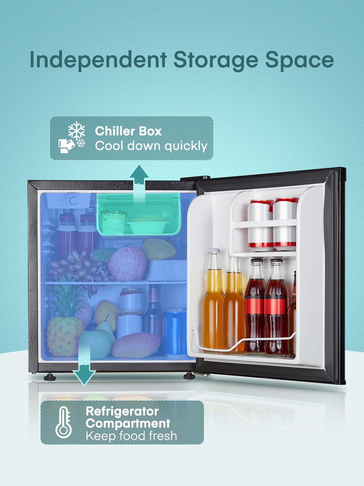 FOHERE Nevera Pequeña Frigorífico Mini 46L, Minibar, Icebox y Control de Temperatura regulable, Bajo Consumo, Puerta Reversible, Ideal para Hogar y Oficina, Negro