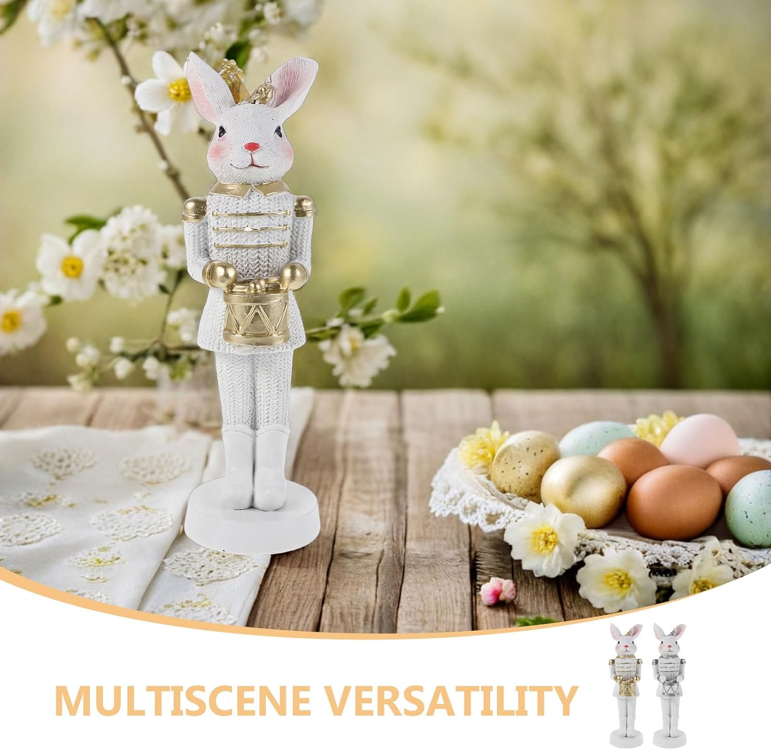 2pcs Easter Bunny Nutcracker: Decorative Bunny Sculpture - Resin Rabbit Figurine - Spring Tabletop Statue Decoration for Holiday Easter Mantel Decor