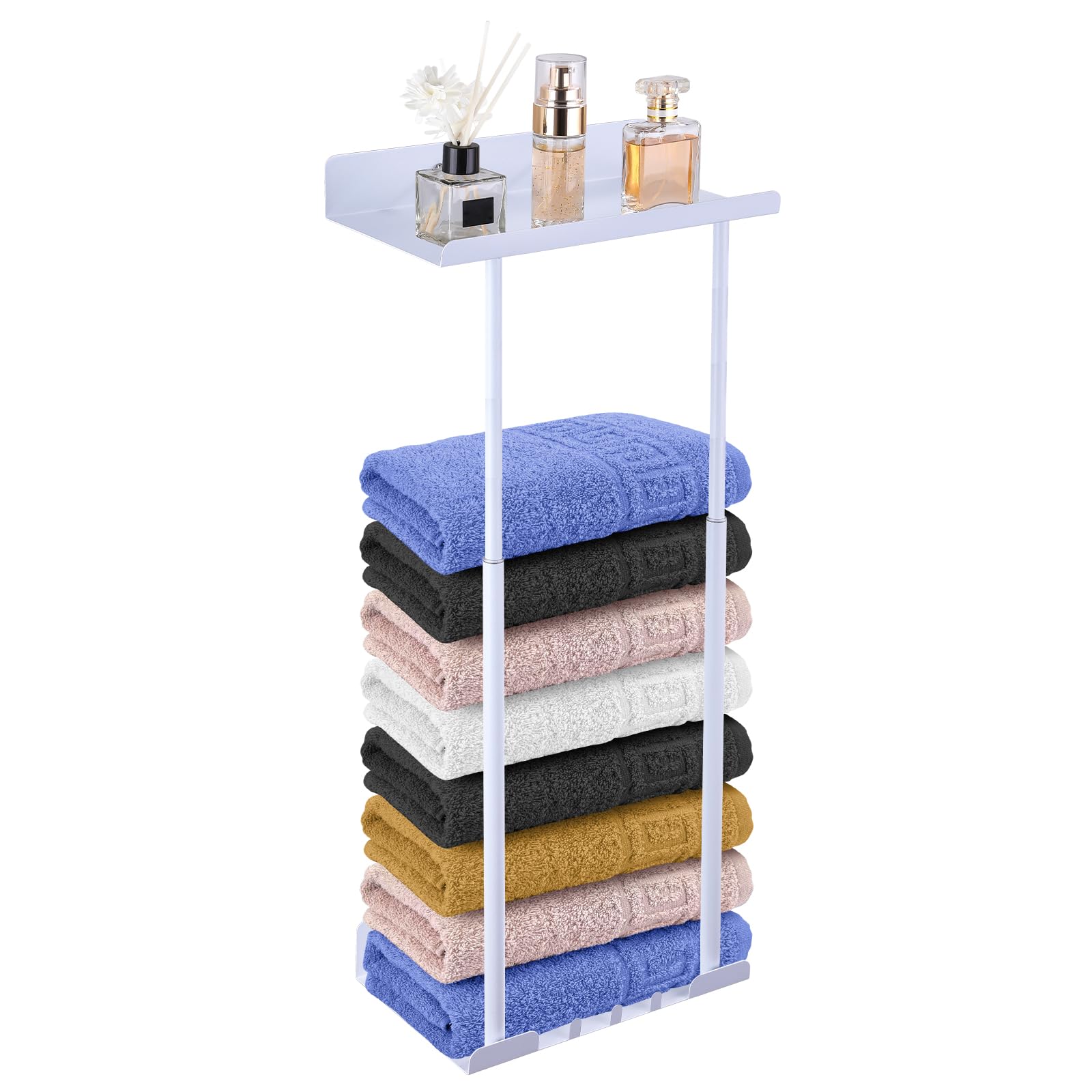 Toalleros De Baño Sin Taladro Adhesivo Toallero De Pared Toalleros Retráctil 41-75CM Toallero Barra con Ganchos (Blanco)