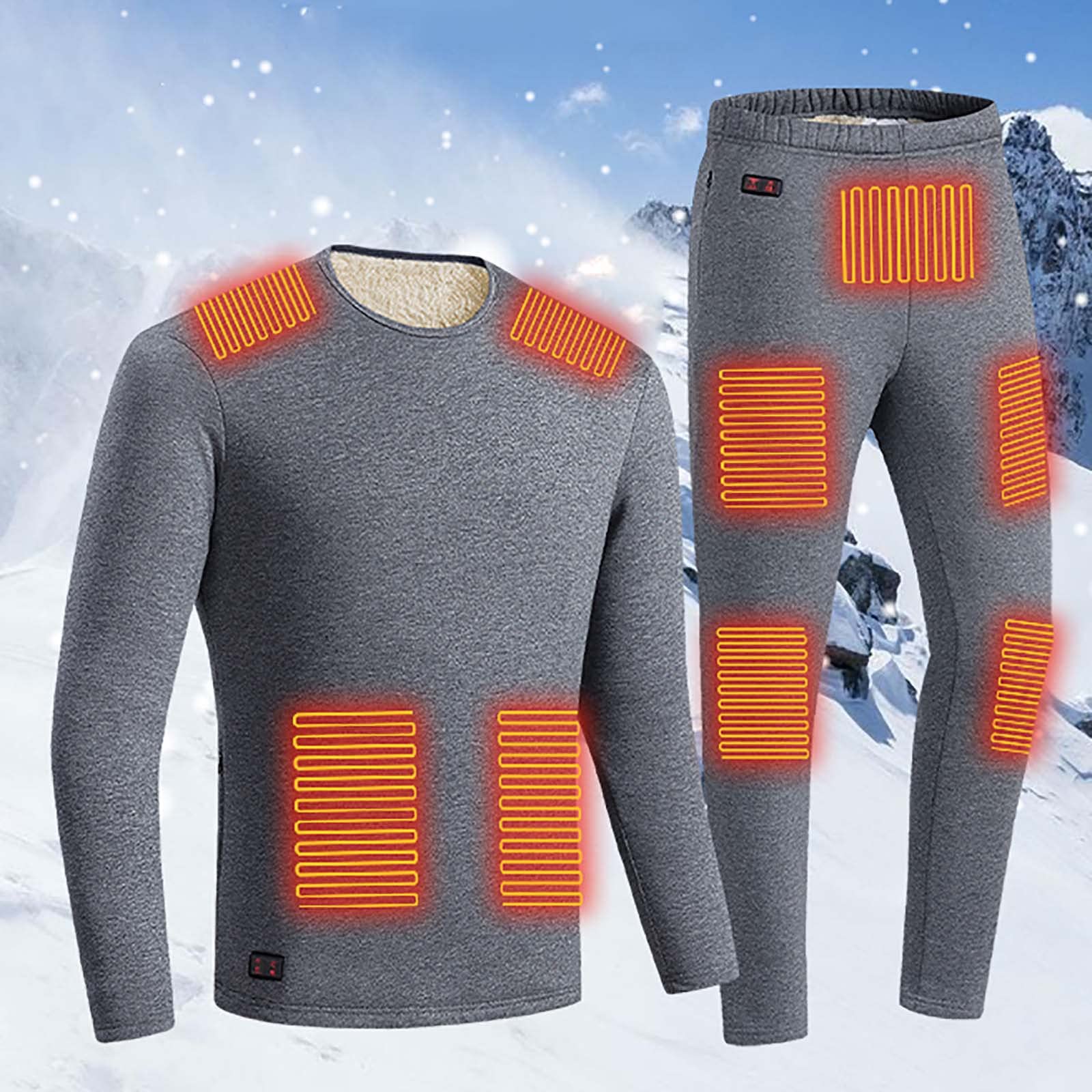 NUSGEAR 2022 Conjunto de Ropa Interior Térmica Calefactables para Hombre Mujer Ropa Térmica Eléctrico Ciclismo Esquí Set de Ropa con 3 Configuraciones de Calor Lavable Camiseta y Pantalón