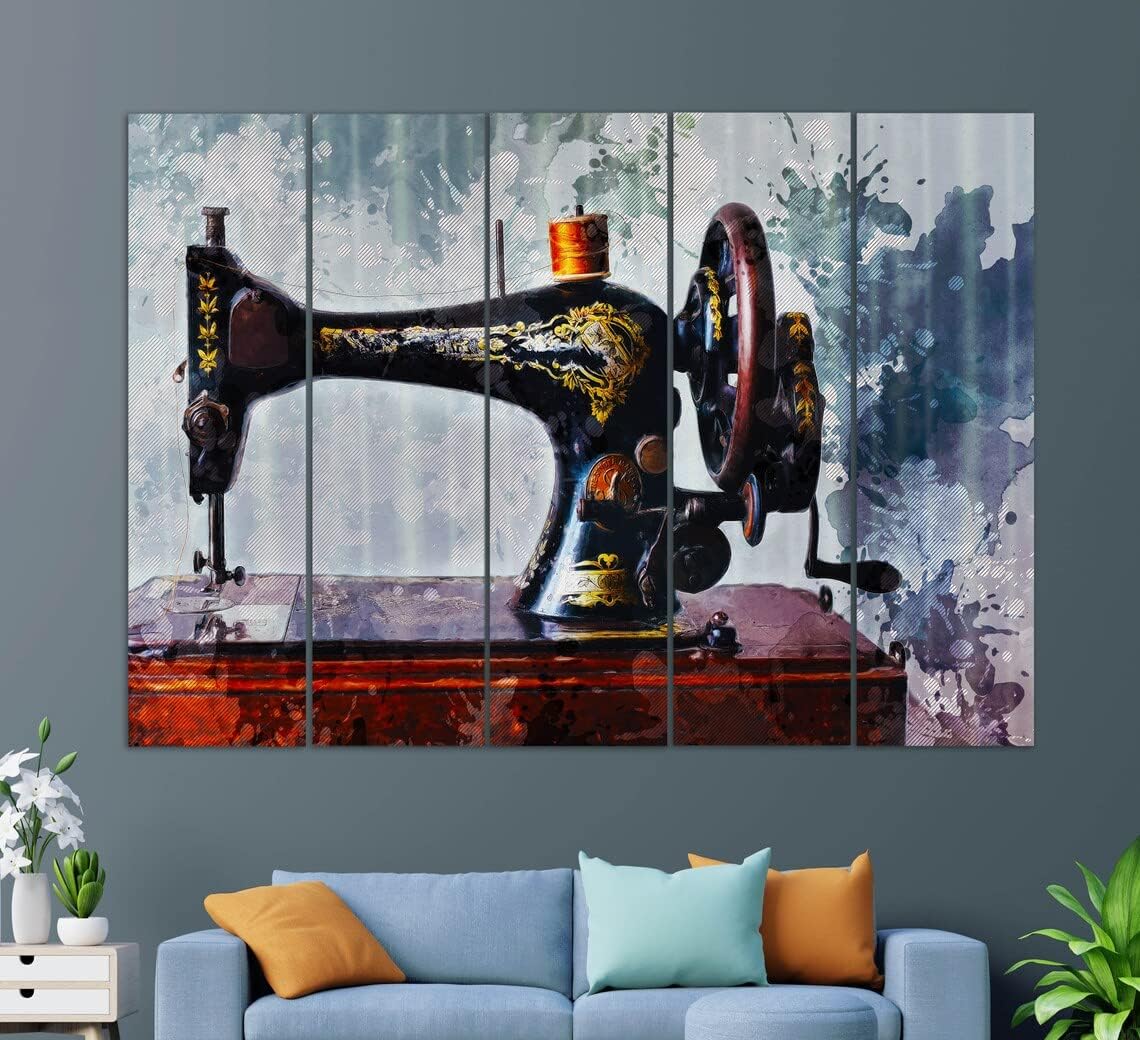 Antique Sewing Machine Canvas Print, Sewing Wall Art, Seamstress Gift, Tailor Gift, Vintage Sewing Machine Painting