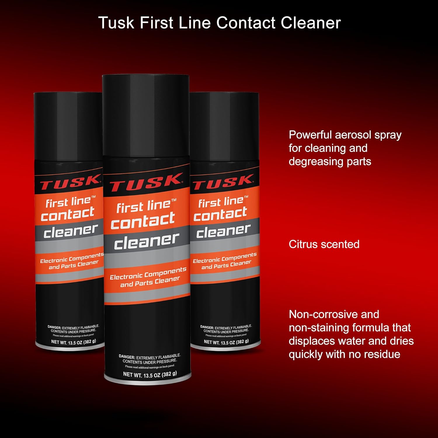 TUSK First Line Contact Cleaner 13.5 oz (6 Pack) – Fast-Drying Electrical Cleaner Spray – Safe for Automotive, UTV, ATV, Motorcycle & Powersports
