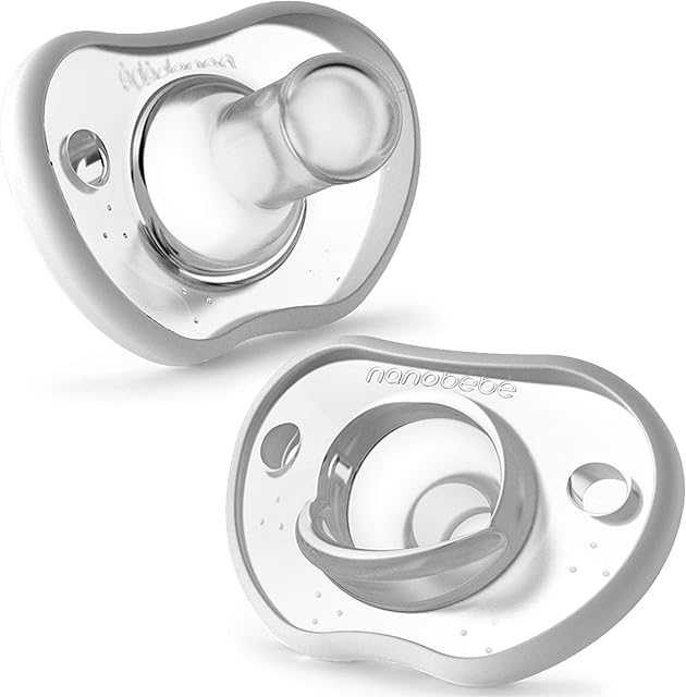 Nanobebe Baby Soothers 3+ Month - Orthodontic, Curves Comfortably with Face Contour, Award Winning for Breastfeeding Babies, 100% Silicone - BPA Free. Perfect Baby Gift 2pk, White