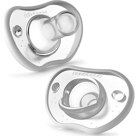 Nanobebe Baby Pacifiers 3+ Month - Orthodontic, Curves Comfortably with Face Contour, Award Winning for Breastfeeding Babies, 100% Silicone - BPA Free. Perfect Baby Registry Gift 2pk, White