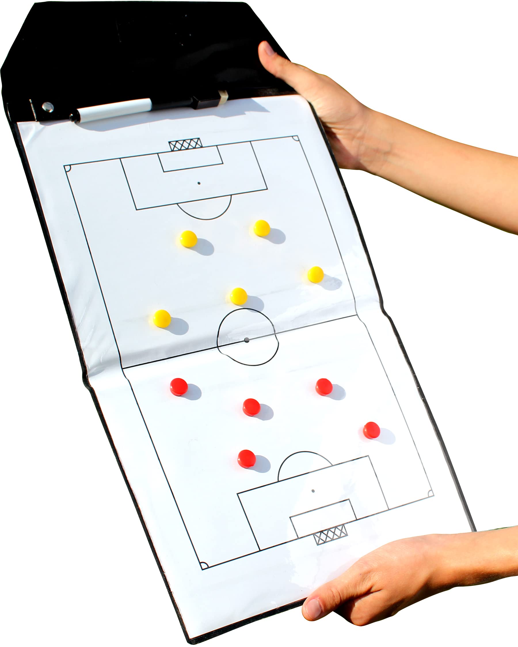 Magnetische Taktikmappe faltbar – 46 x 25 cm aufgeklappt – Trainer-Board mit Magneten & Stift – für Fußballtraining & Taktikschulung