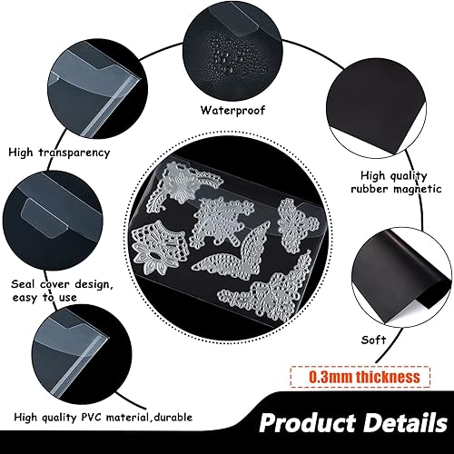Miniatura 3 de 12 bolsas de almacenamiento de sellos y troqueles con 12 hojas magnéticas de goma, bolsas de sellado de plástico transparente resellables, bolsillo