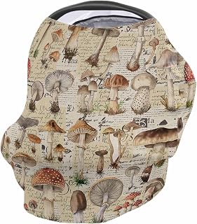 Nursing Cover for Breastfeeding Scarf Mushroom Plant Hand Drawn Watercolor Retro Super Soft Cotton Multi Use for Baby Car Covers Canopy Shopping Cart Cover Blanket Stroller Cover