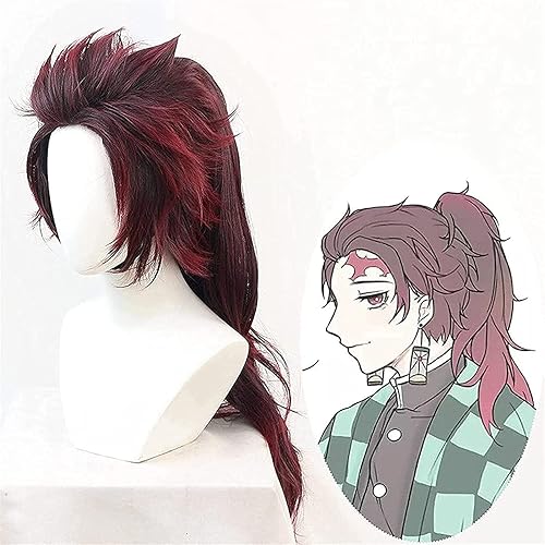 BYOOTI 70cm Slayer Kimetsu No Yaiba Cosplay Wigs Kamado Tanjirou Wig Long Heat Resistant Synthetic Hair + Wig Cap