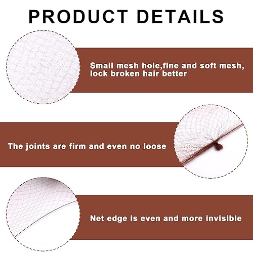 Miniatura 4 de Redes para el cabello para moños, 20 redes para moños, color marrón con 20 pinzas en forma de U para moños, juego de red para moños, malla elástica