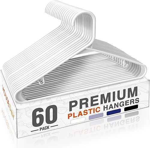 Miniatura 3 de HOUSE DAY Paquete de 10 perchas de plástico color negro, perchas de plástico con ganchos integrados, percha duradera y fuerte para armario, ahorro