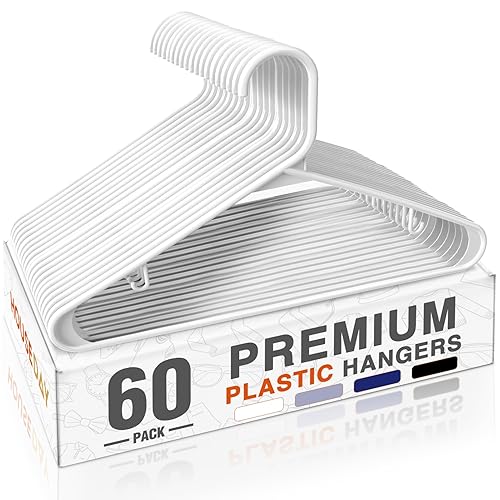 HOUSE DAY White Plastic Hangers 60 Pack, Clothes Hangers with