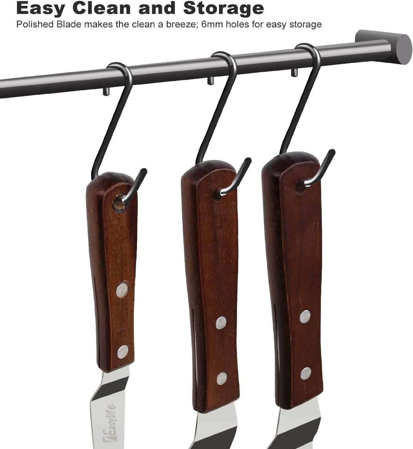 1Easylife Offset Cake Icing Spatula Set with Wooden Handle, 7.5" - 10.8" - 12.8" Angled Cake Frosting Spatula, Professional Stainless Steel Cake Decorating Spatulas