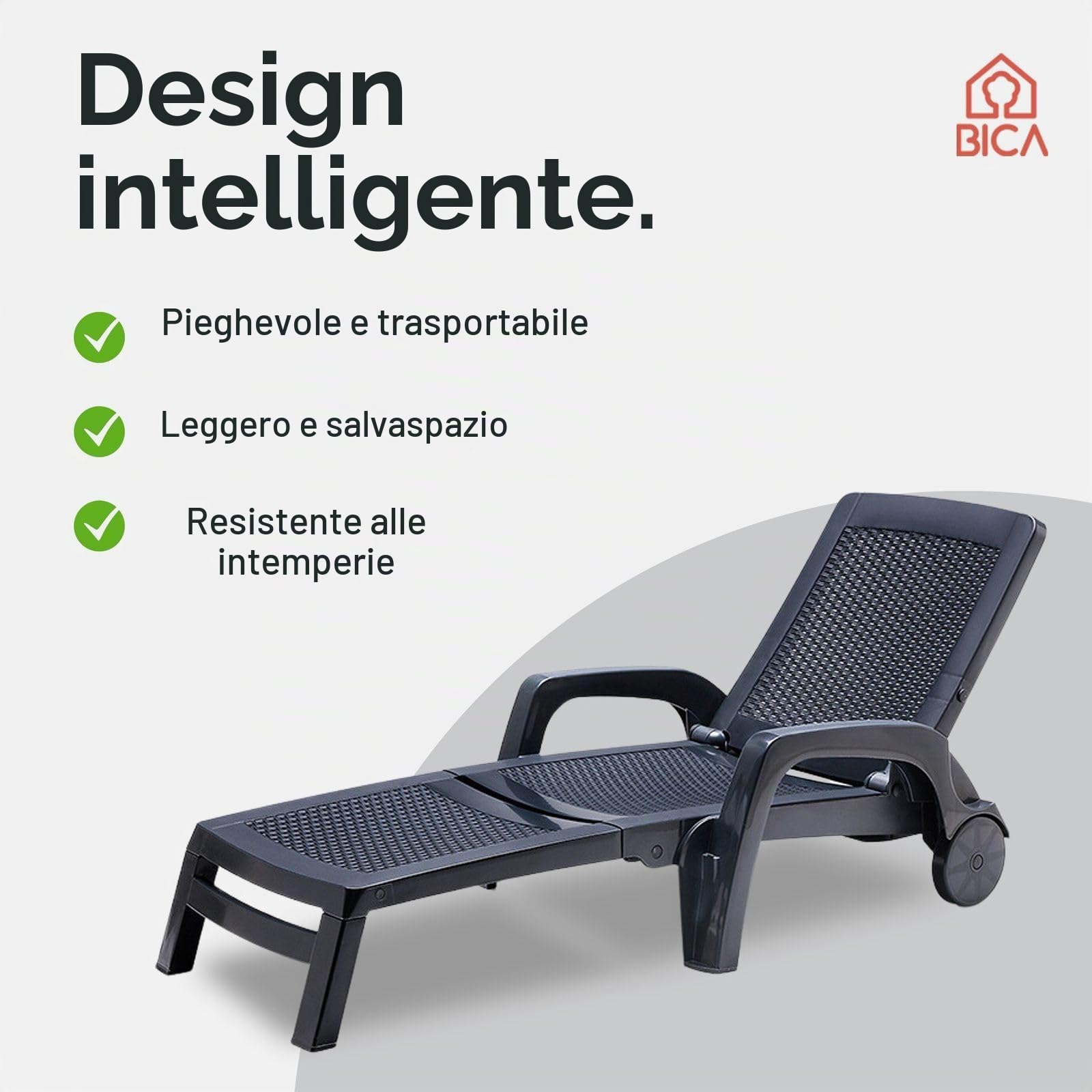 BICA Lettino Prendisole Miami Grafite con Design Rattan, Pieghevole ed Impilabile