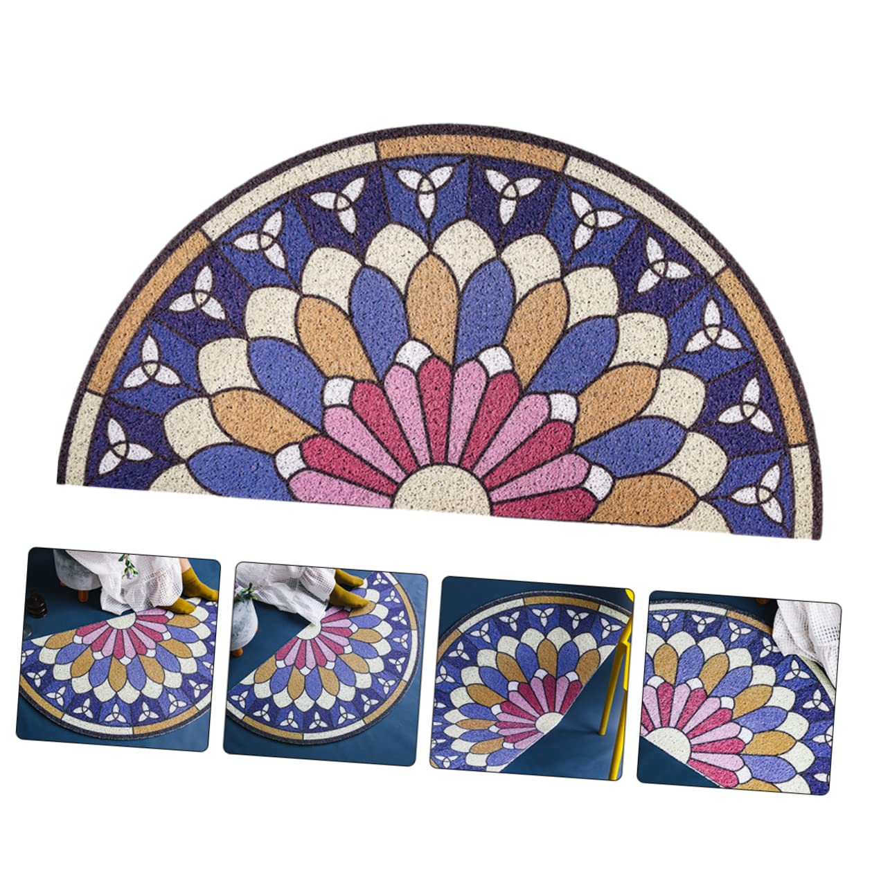 Tapis Semicirculaire Antidérapant en PVC pour Entrée Tapis De Sol Intérieur Et Extérieur Design Créatif 80X40Cm