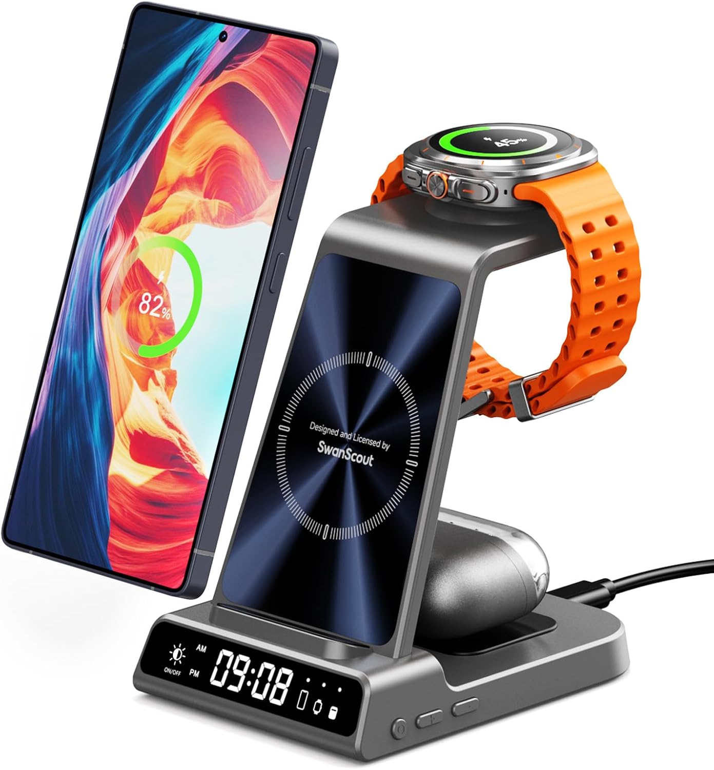 Samsung Wireless Charger, 3 in 1 Charging Station for Samsung Galaxy S25 Ultra/S24/S23/Z Flip 7/Fold 6, Wireless Charger Dock for Galaxy Watch 8/Ultra/7/6/5, Galaxy Buds 3/3 Pro