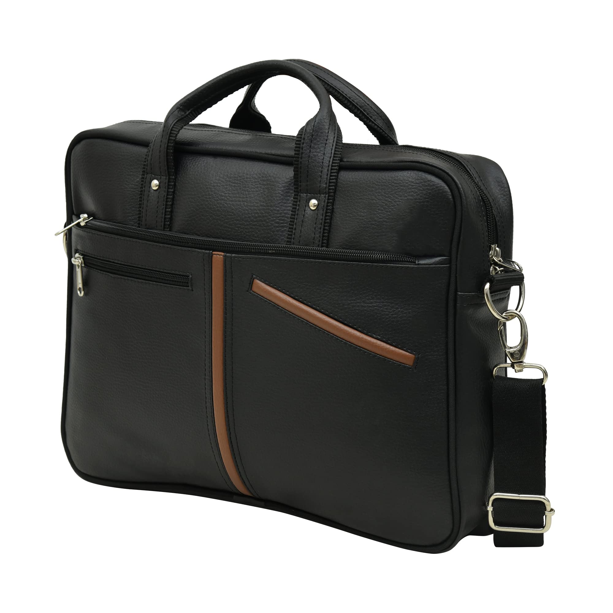 MATRICE Faux Vegan Leather Messenger Bag for Office up to 15 inch, Briefcase Laptop Bag Satchel for Men Front Pocket (Black Tan, 0795) (B09P7DZRH2) Amazon Price History, Amazon Price Tracker
