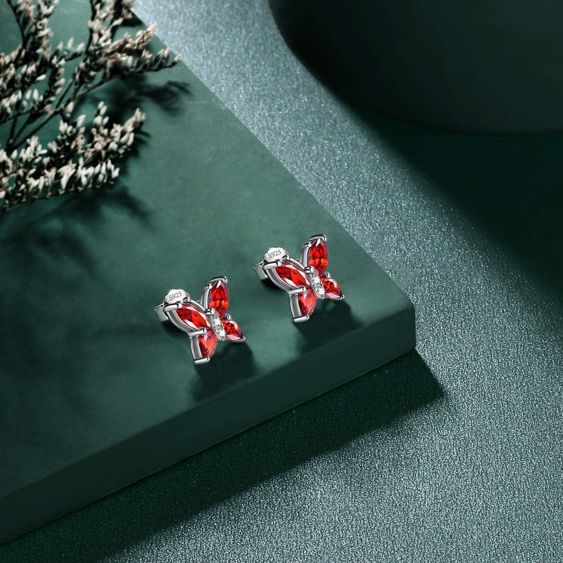 Butterfly Birthstone Earring Studs - Women 925 Sterling Silver December-Tanzanite Birth Stone Animal Butterflies Stud Earring Crystal Birthday Jewelry