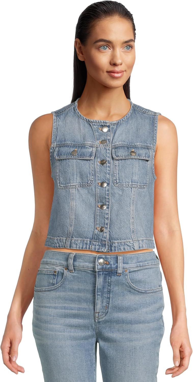 Madewell womens Round Neck Button Denim Shell in Robertson Wash