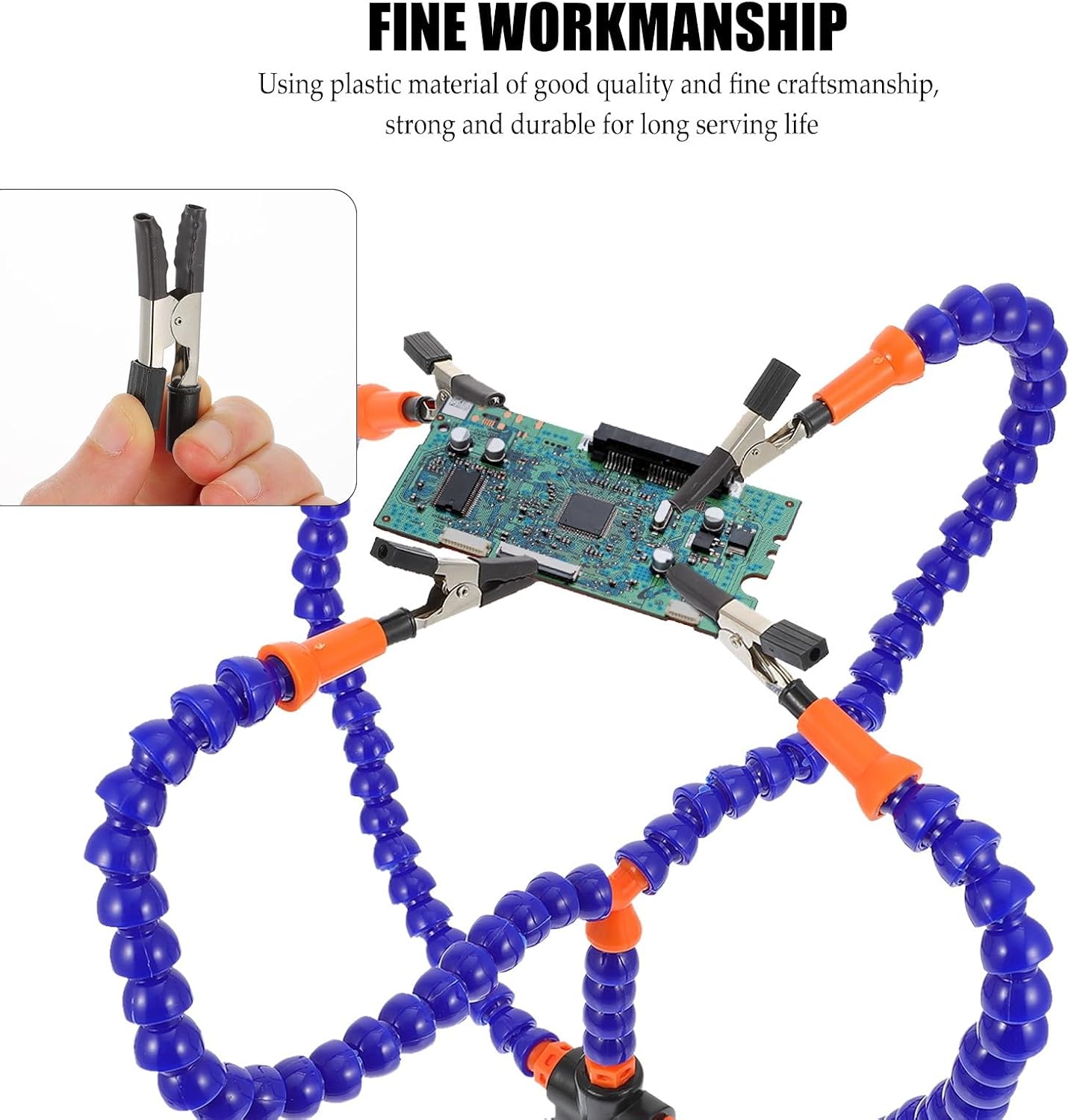 HOMSFOU Soldering Helping Hand Stand with Adjustable Flexible Arms, Alligator Clip Welding Tool for Pcb Repair and Electronics Workshop, Blue Multi-function Welding Platform Holder