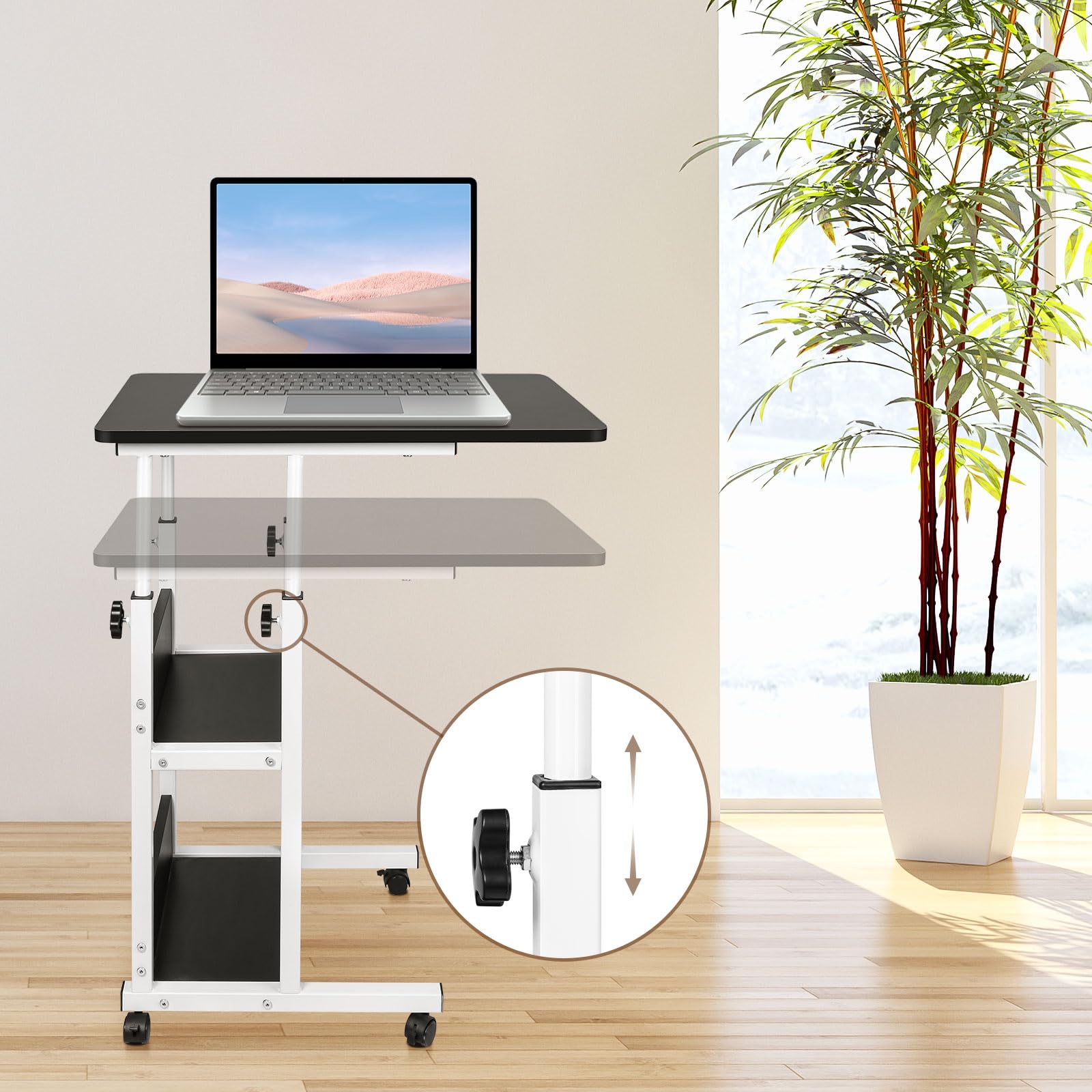 Table d'appoint légère, de lit médicalisé,Bureau Informatique, Bureau Gaming, Roulante Canapé pour Ordinateur Portable Hauteur Pliante avec 4 roulettes-60 * 40 * 76-86.5 cm-Noir