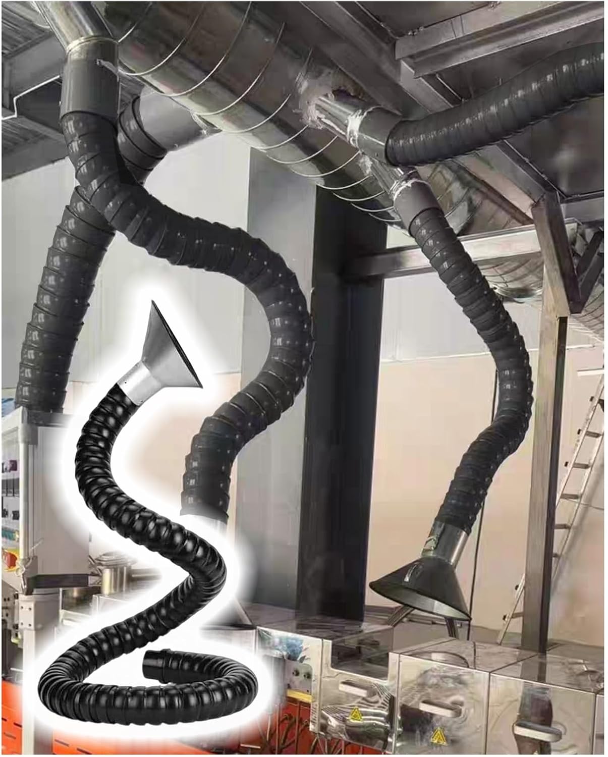 Flexible Soldering Fume Extractor Arm, 200mm Stainless Steel Hood, Articulated Duct Hose for Woodworking, Labs & Factories - 0.8m (2.6ft) Collector System