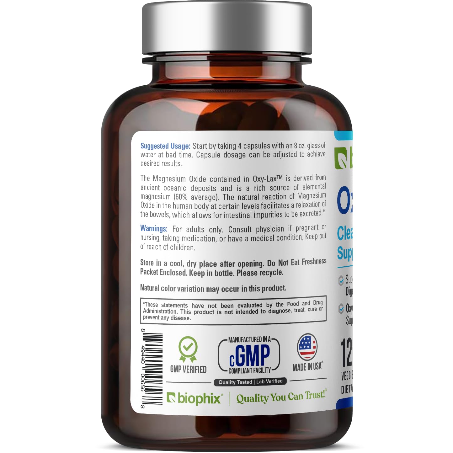 biophix Oxy-Lax 750 mg 120 Vcaps - Natural Laxatives for Occasional Constipation - Magnesium Laxative with Oxygenated Magnesium - Oxygen-Based Colon Cleanse - Supports Digestive Tract Regularity — Amazon image 9