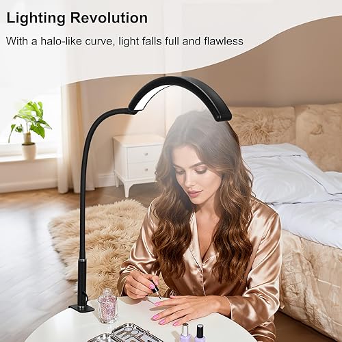 Miniatura 2 de Lámpara de escritorio profesional de media luna para técnicos de uñas y artistas, lámpara LED de cuello de cisne flexible con diseño de cuidado de