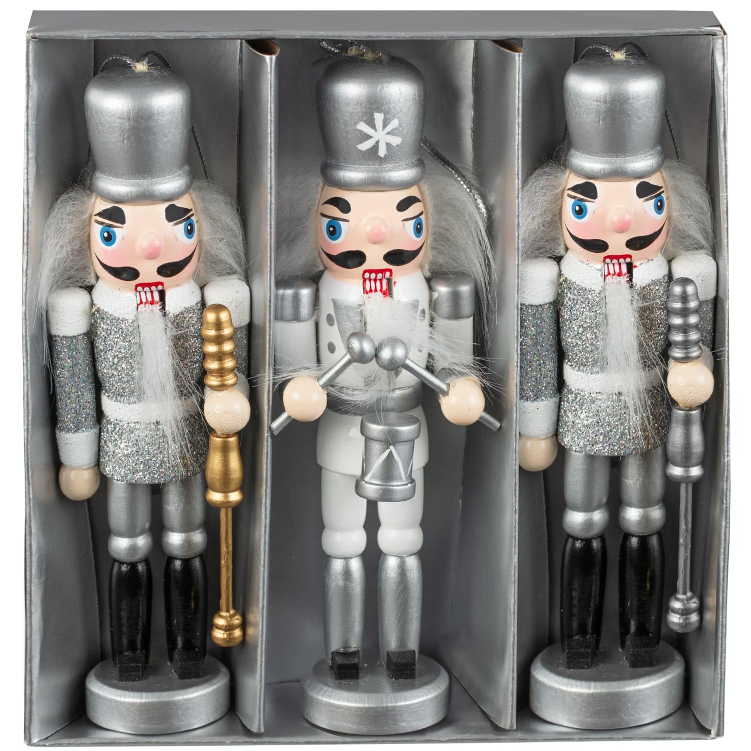 New 3 Pack Christmas Nutcrackers 14cm Fill Your Home With Festive Magic Nutcrackers Ornaments Perfect For Any Space X-Mas Decor (Silver) - A23