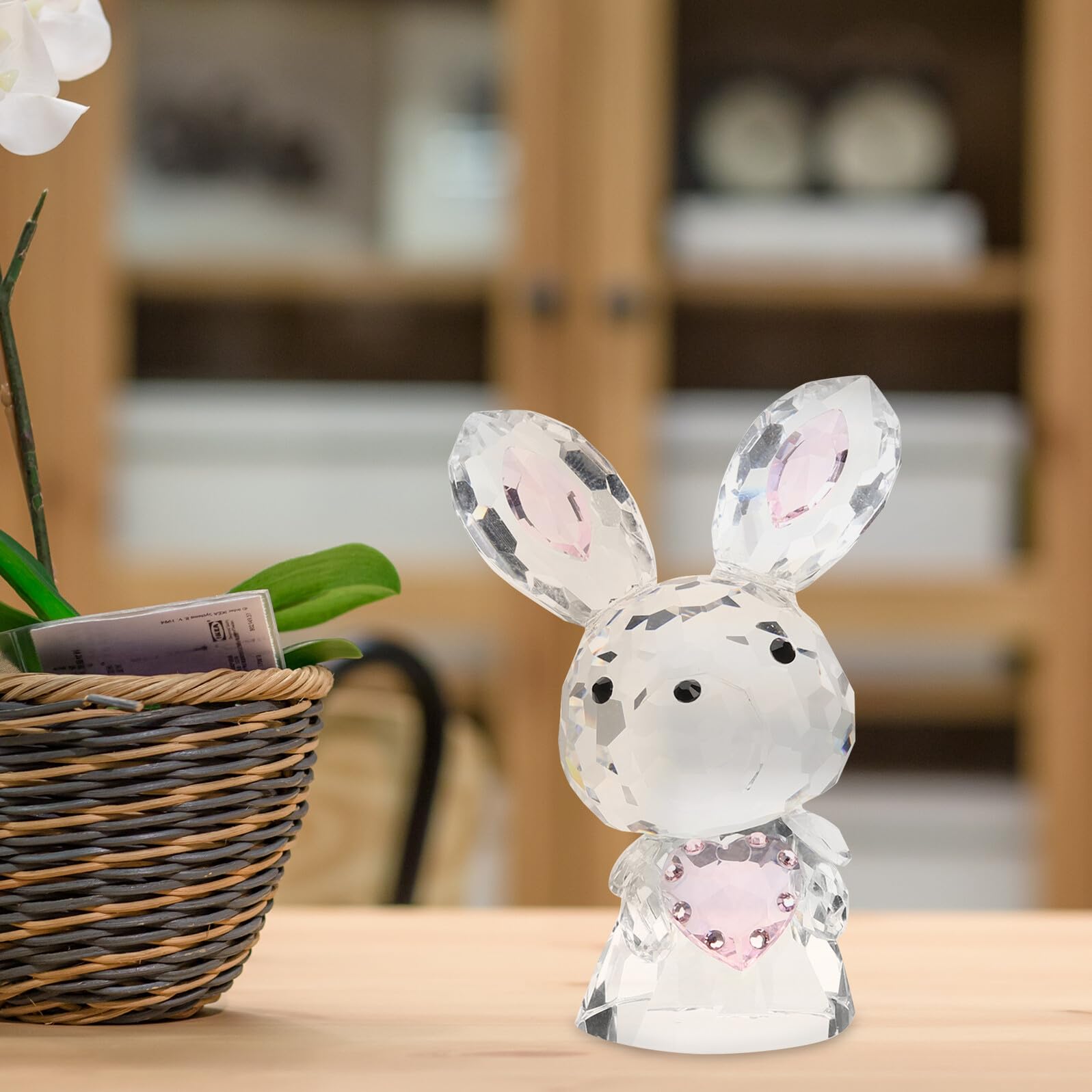 Statuette de Lapin en Cristal Rose, Petit Ornement Décoratif pour Table et Bureau, Décoration de Chambre et Jardin, Accessoire Déco Original et Solide, Figurine Lapin Cristal