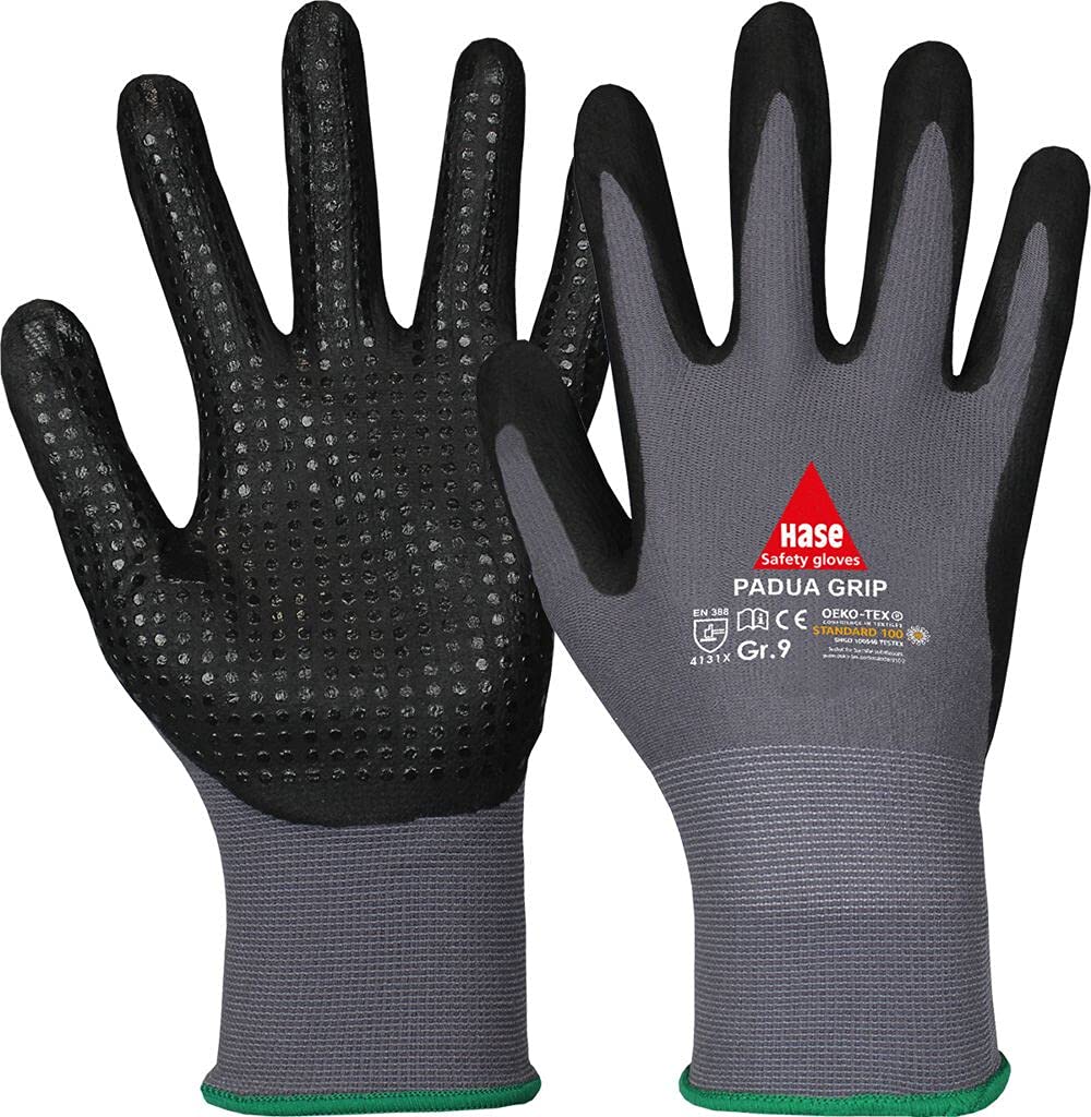Padua Grip - Guantes de trabajo (nailon y espuma de nitrilo, talla 6-11, categoría II, EN 388, OEKO-TEX 6, 50 pares)