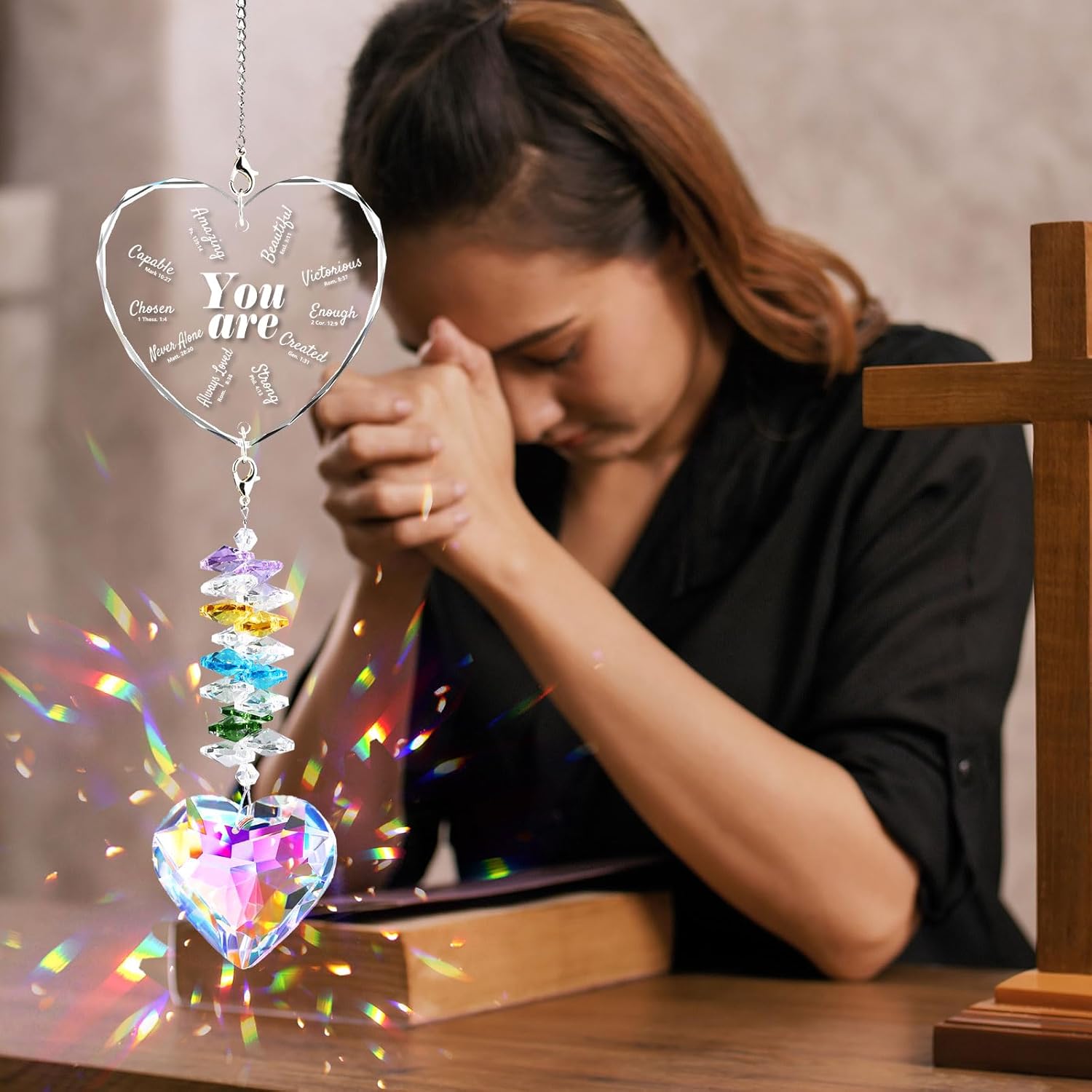 Christian Gifts for Women Men, Bible Verse Crystal Suncatcher Indoor Window Hanging Decorations, Religious Christian Birthday Gifts, Baptism Gift, Inspirational Spiritual Gift for Family Friends - Image 6