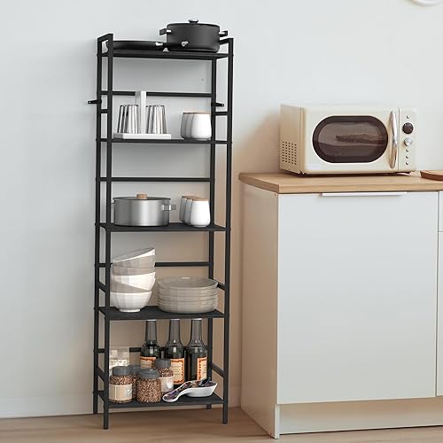 Miniatura 7 de CADUKE Estantería alta negra de 5 niveles para dormitorio, estantería industrial con estantes de almacenamiento para habitación de niños,