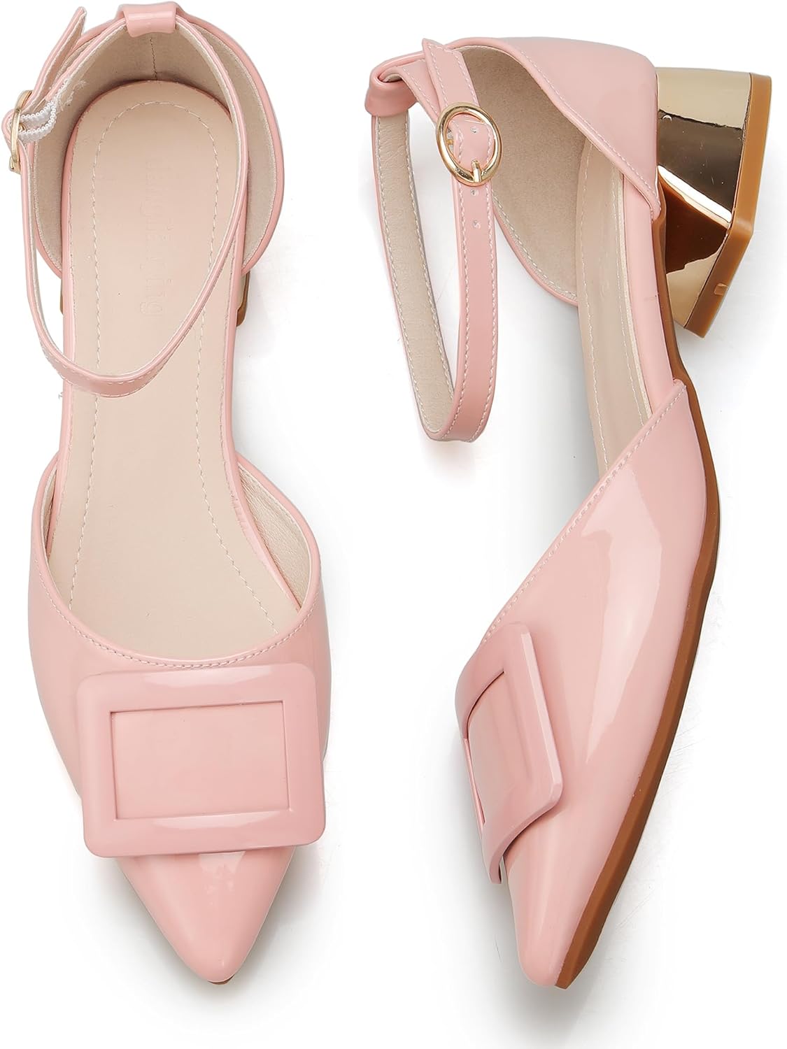 Women's Pumps Shoes Pointed Toe Low Heels Ankle Strap Closed Toe Wedding Party Dress Pumps
