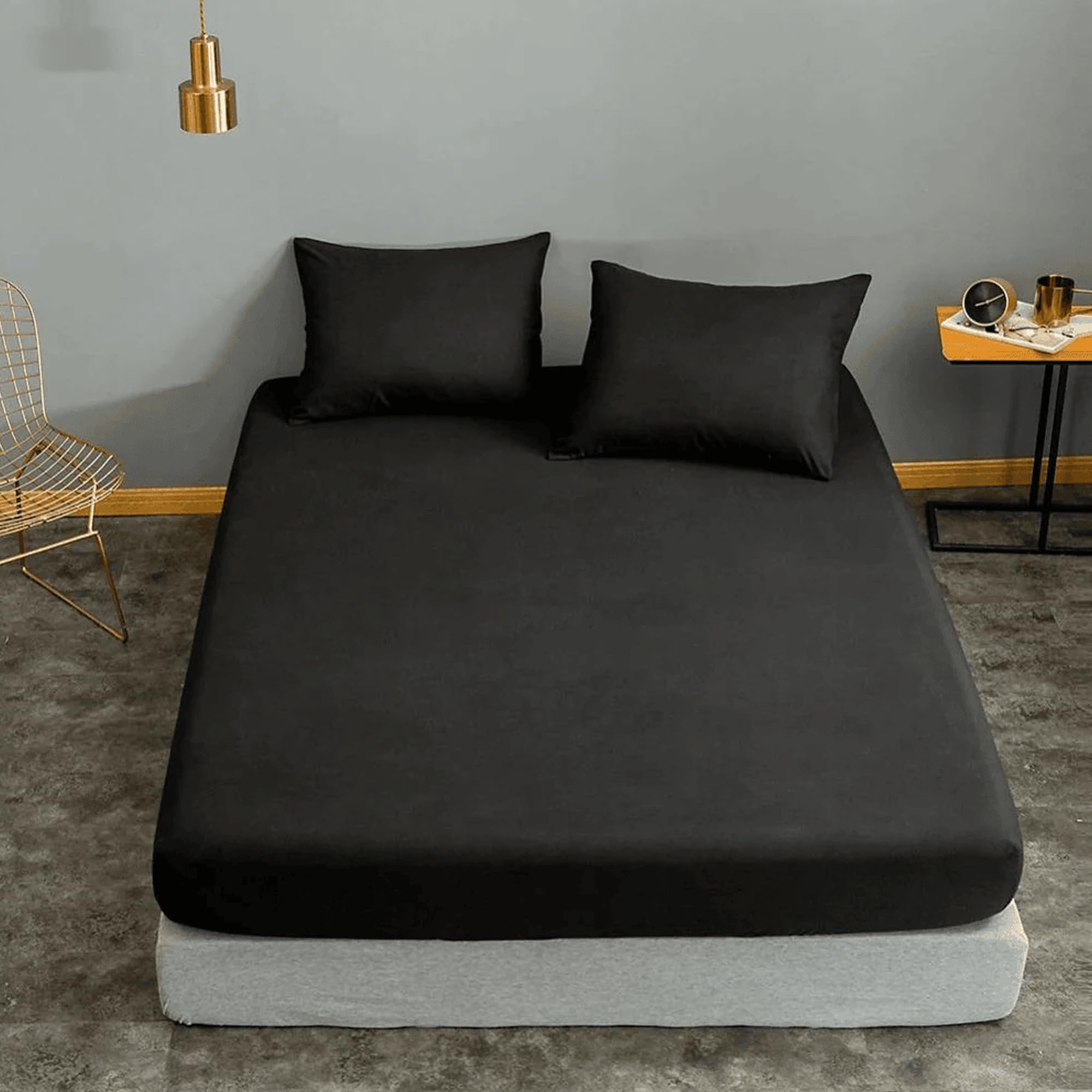 KHIM Luxury Extra Deep Fitted Sheet 16”/40CM Breathable Poly Cotton Plain Soft Long-Lasting Bed Sheet Single Double King Super King (Black - Image 2