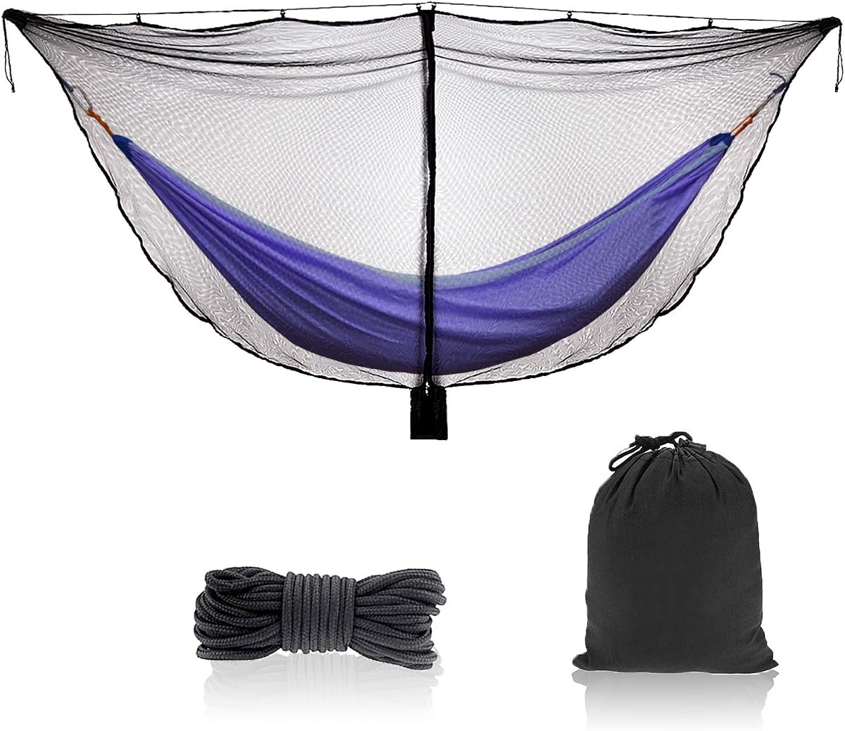 TOBWOLF Camping Hammock Net, Outdoor Mosquito Net with 360° Protection | Dual-Sided Zipper, Suspension Rope & Storage Bag, Polyester Netting Fits Hiking, Backpacking, Travel