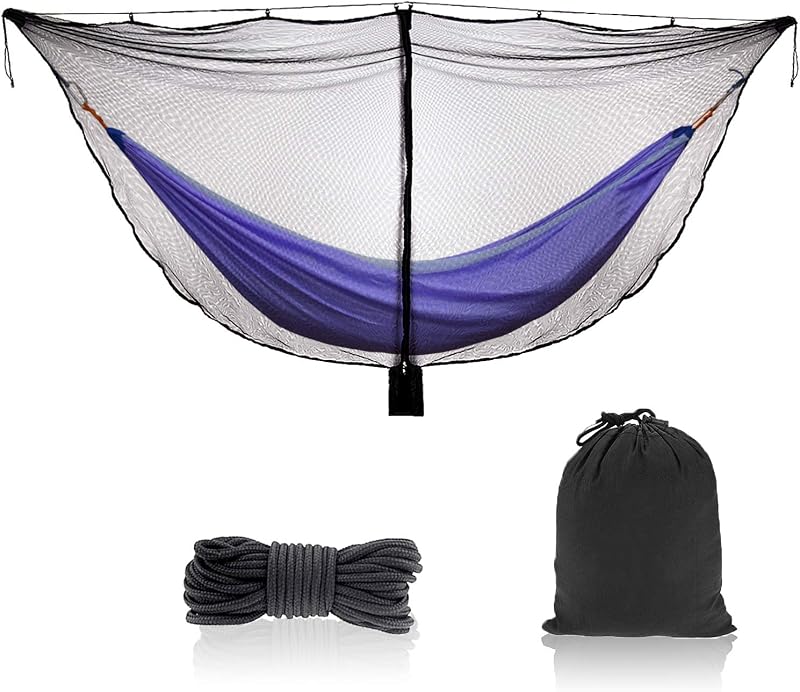 TOBWOLF Camping Hammock Net, Outdoor Mosquito Net with 360° Protection | Dual-Sided Zipper, Suspension Rope & Storage Bag, Polyester Netting Fits Hiking, Backpacking, Travel