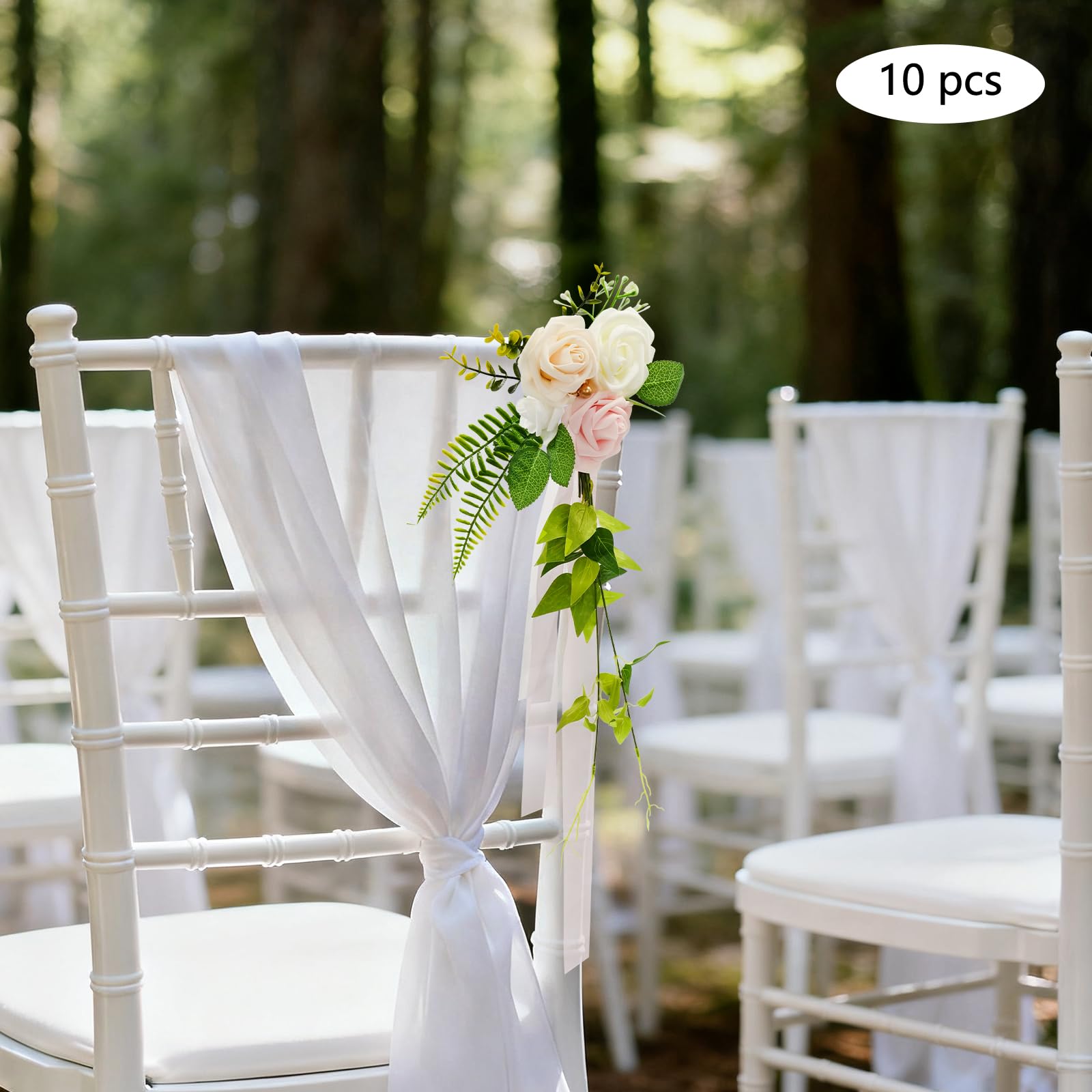 10 Stück Hochzeitsstuhl-Rücken blumen, Blumendekoration mit Bändern, Hochzeit Stuhl Deko, für Hochzeitsfeiern, rosa