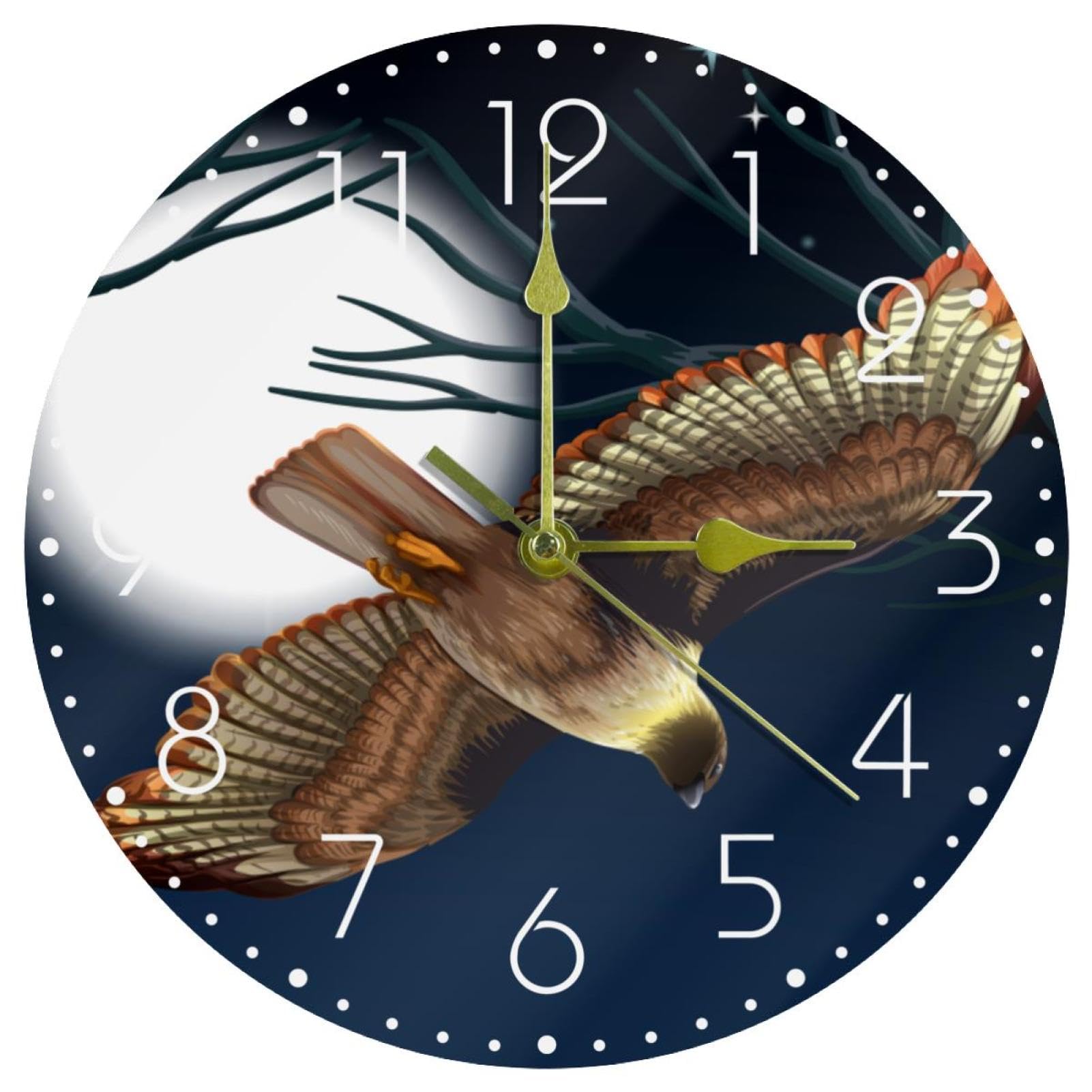 Horloge murale oiseau volant de nuit pour supprimer le bruit du tic-tac