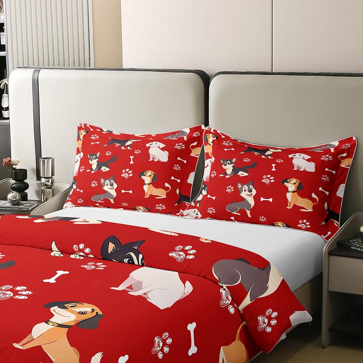 Homewish Uroczy pies król pościel kreskówka zwierzęta bawełna poszewka na kołdrę zestaw dla dzieci nastolatków zwierząt domowych poszewka na kołdrę miłośnicy psów zestawy łóżek