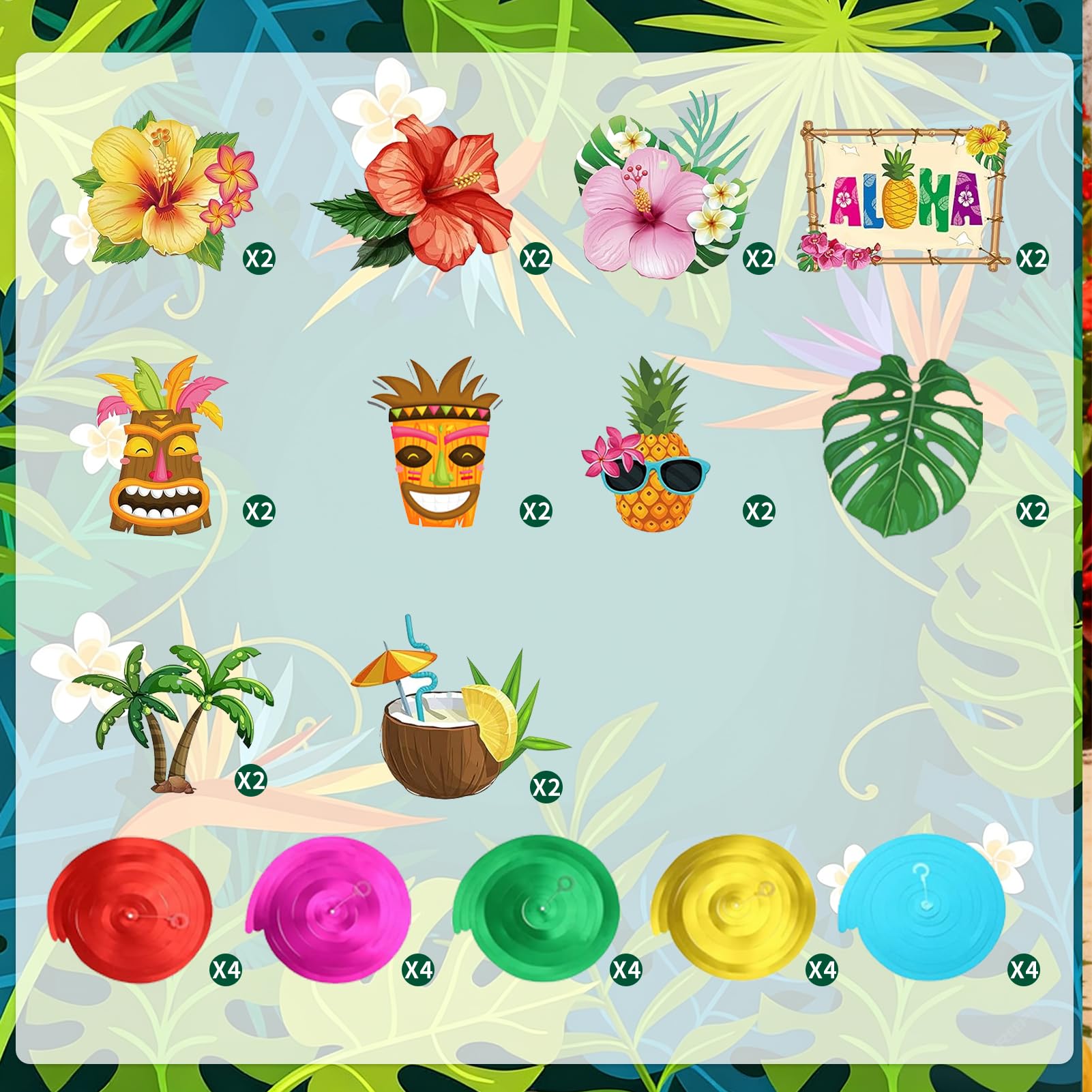 40 Piezas Hawaiana Remolinos Colgantes, Tropical Espirales Colgantes con Piña Coco Hojas de Palma Flores, Hawaiana Remolino Colgante, Serpentinas en Espiral para Fiesta Hawaiano Tropical Playa